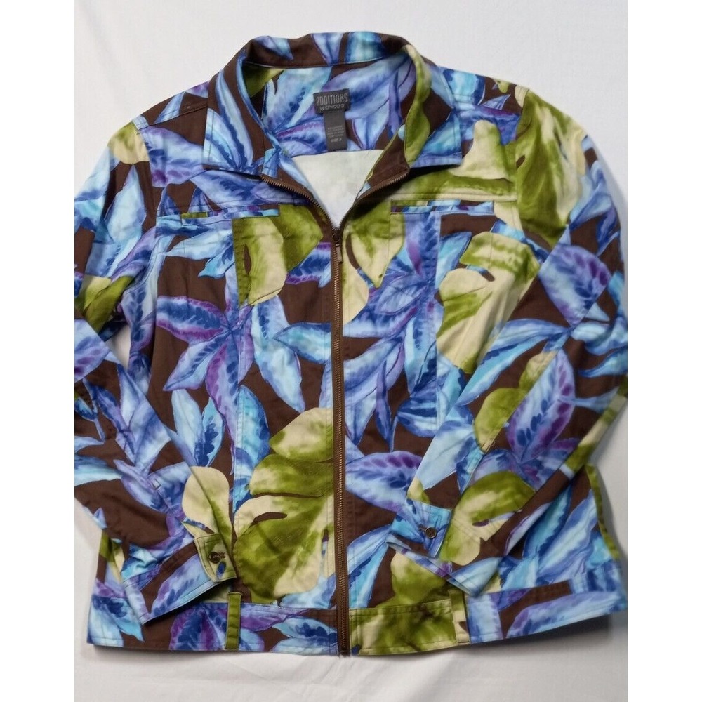 Additions by chico's 2 jacket tropical floral botanical full zip front pockets
